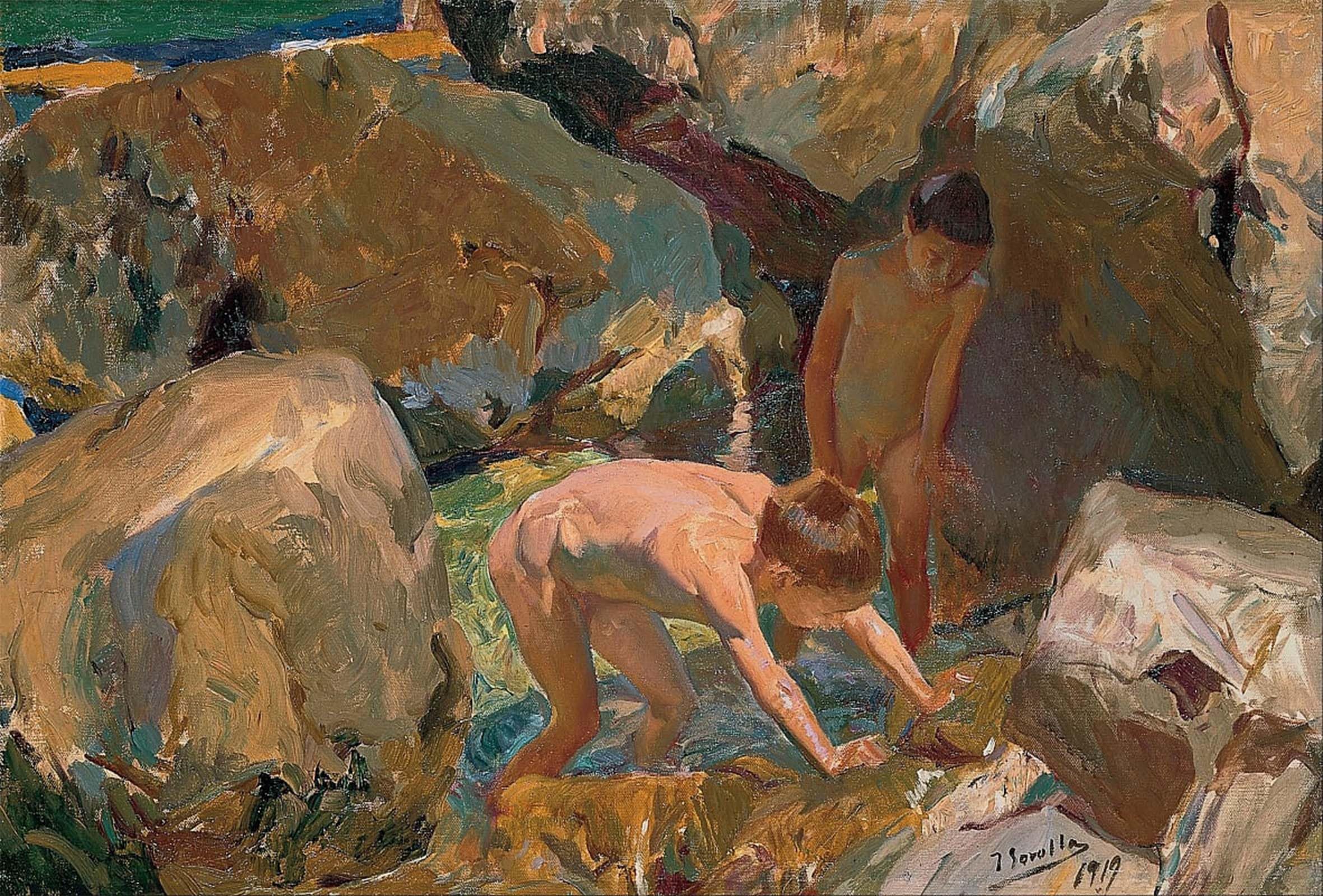 SERENDIPITP Abstract Painting Mural Print Picture Wall Decor Painting Children Looking for Shellfish by Joaquín Sorolla Vintage Wall Artwork for Home Decor 60x90cm