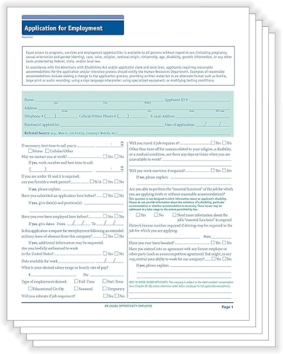 Solicitud de Trabajo de Forma Larga Cumplimiento de 50 Estados 17 x 11 Formulario de Contratación Paquete de 50