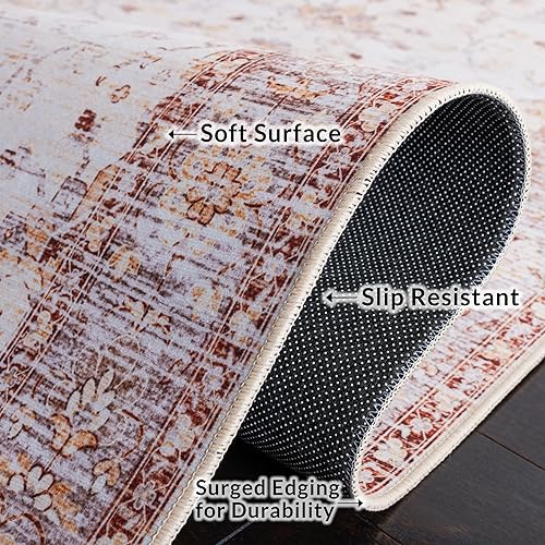 Miniatura 6 de SAFAVIEH Tucson Collection - Alfombra de área de 6 x 9 pies, diseño persa beige y dorado, no desprende pelusa, lavable a máquina y antideslizante,