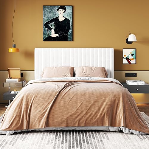 Miniatura 15 de HOOMIC Base de cama de plataforma de tamaño matrimonial, cama tapizada de terciopelo moderno con cabecera capitoné de canal vertical ajustable,