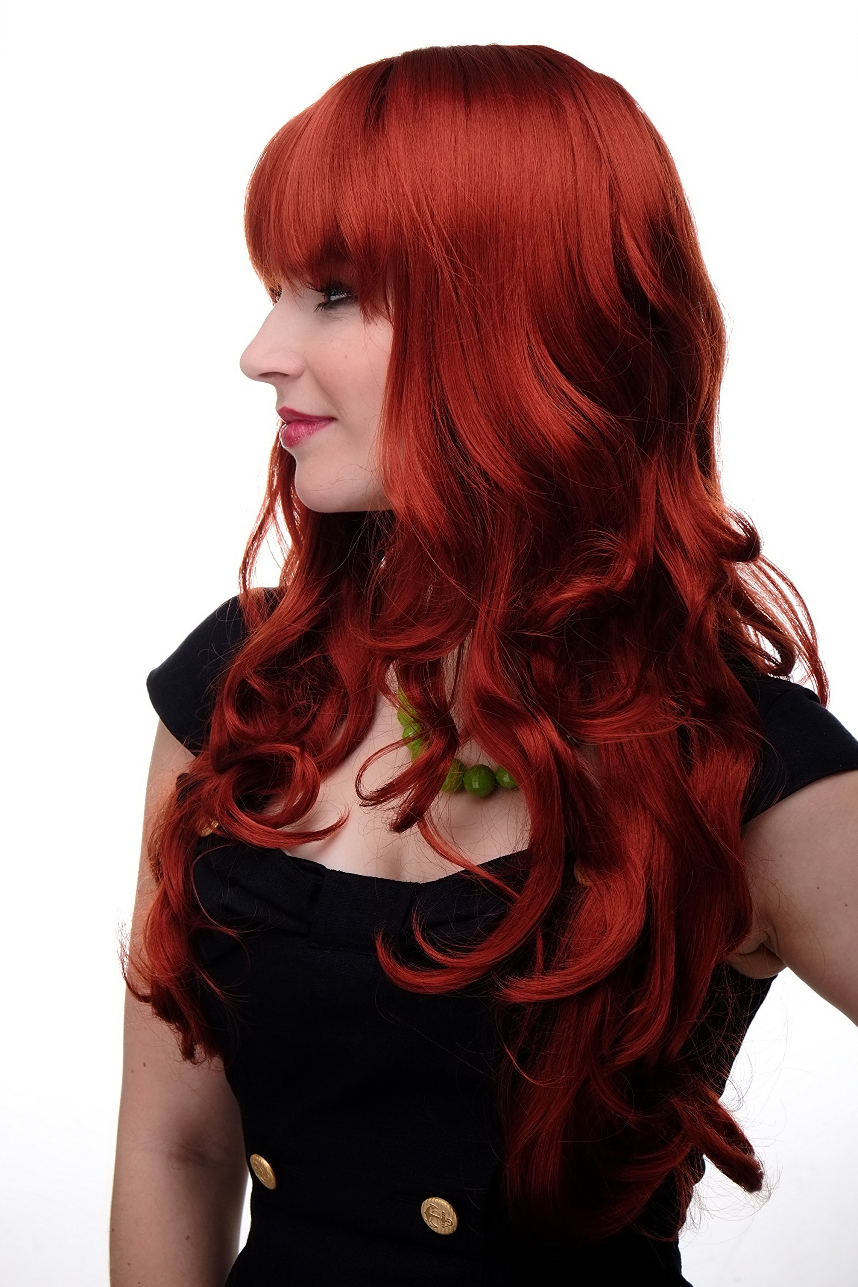 WIG ME UP 285-135 Lady Quality Wig very long beautiful curling ends straight top fringe bangs dark red approx 25inch - Image 2