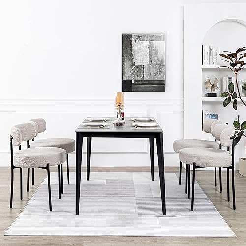 Miniatura 7 de DYHOME Juego de 2 sillas de comedor Boucle gris claro, modernas sillas de cocina tapizadas de mediados de siglo con respaldo curvado y patas de