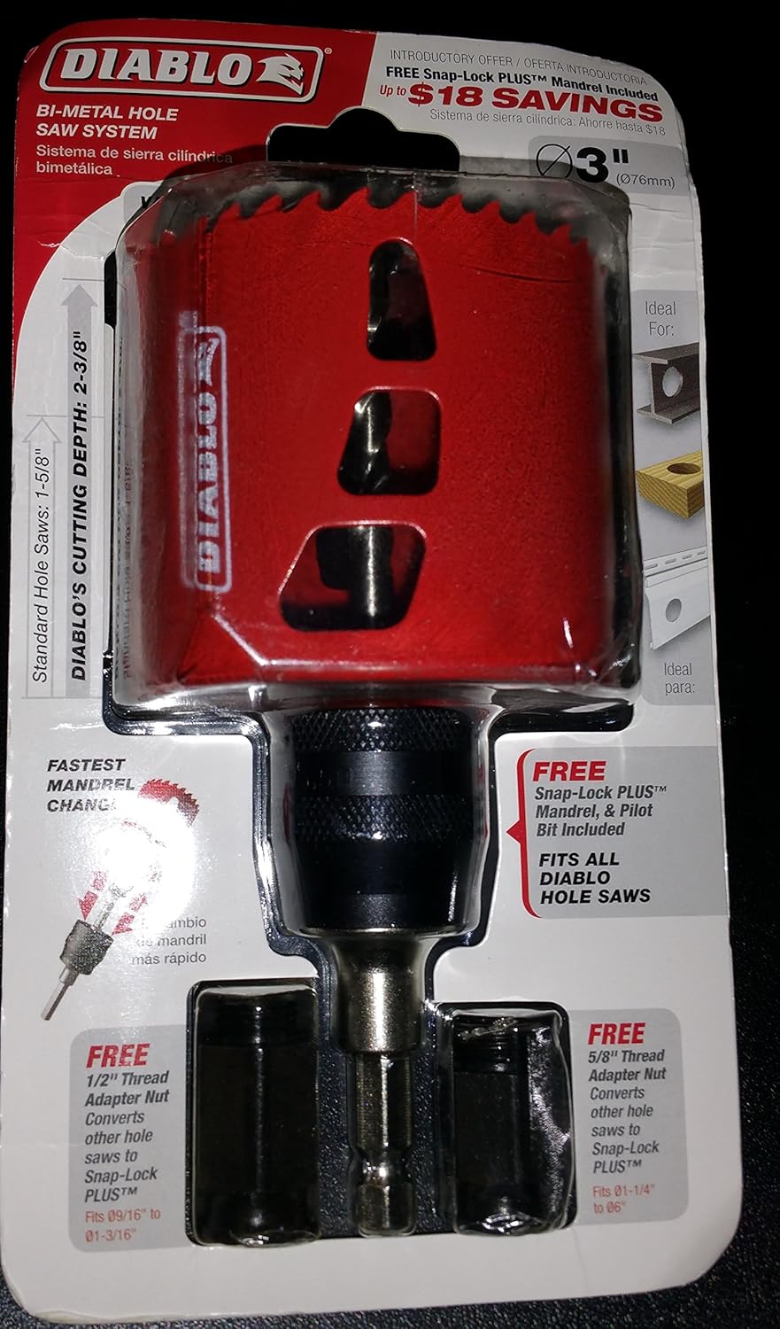 Diablo 3" Bimetal Hole Saw System with SnapLock Plus Mandrel & Pilot