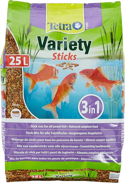 Tetra Pond Variety Sticks Fish Food, Mix of Three Different Food Sticks for All Pond Fish, 25 Litre