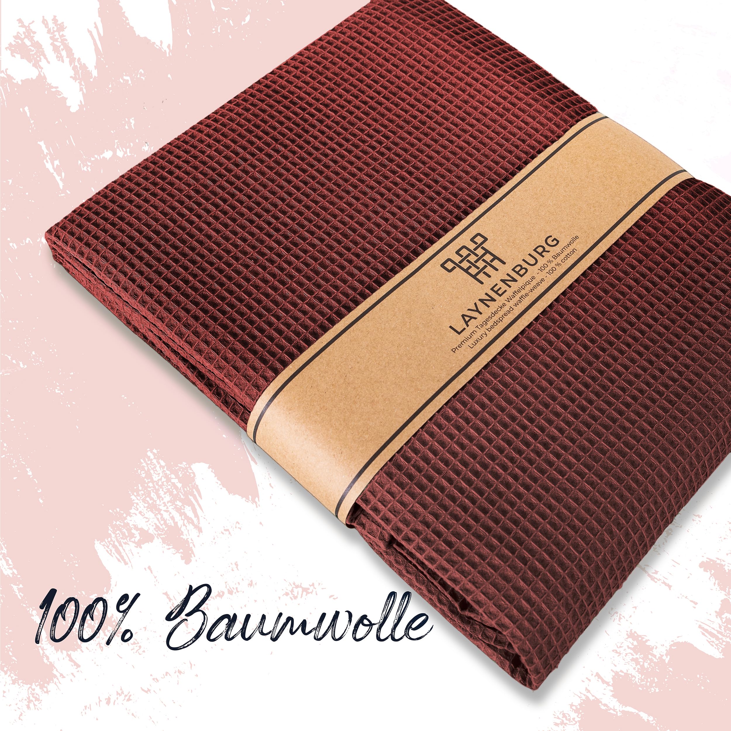 LAYNENBURG Premium sprei 220 x 240 cm, XXL, wafelpiqué, 100% katoen, lichte woondeken, wafellook, katoenen deken als bedsprei, banksprei, bankdeken, mahonie