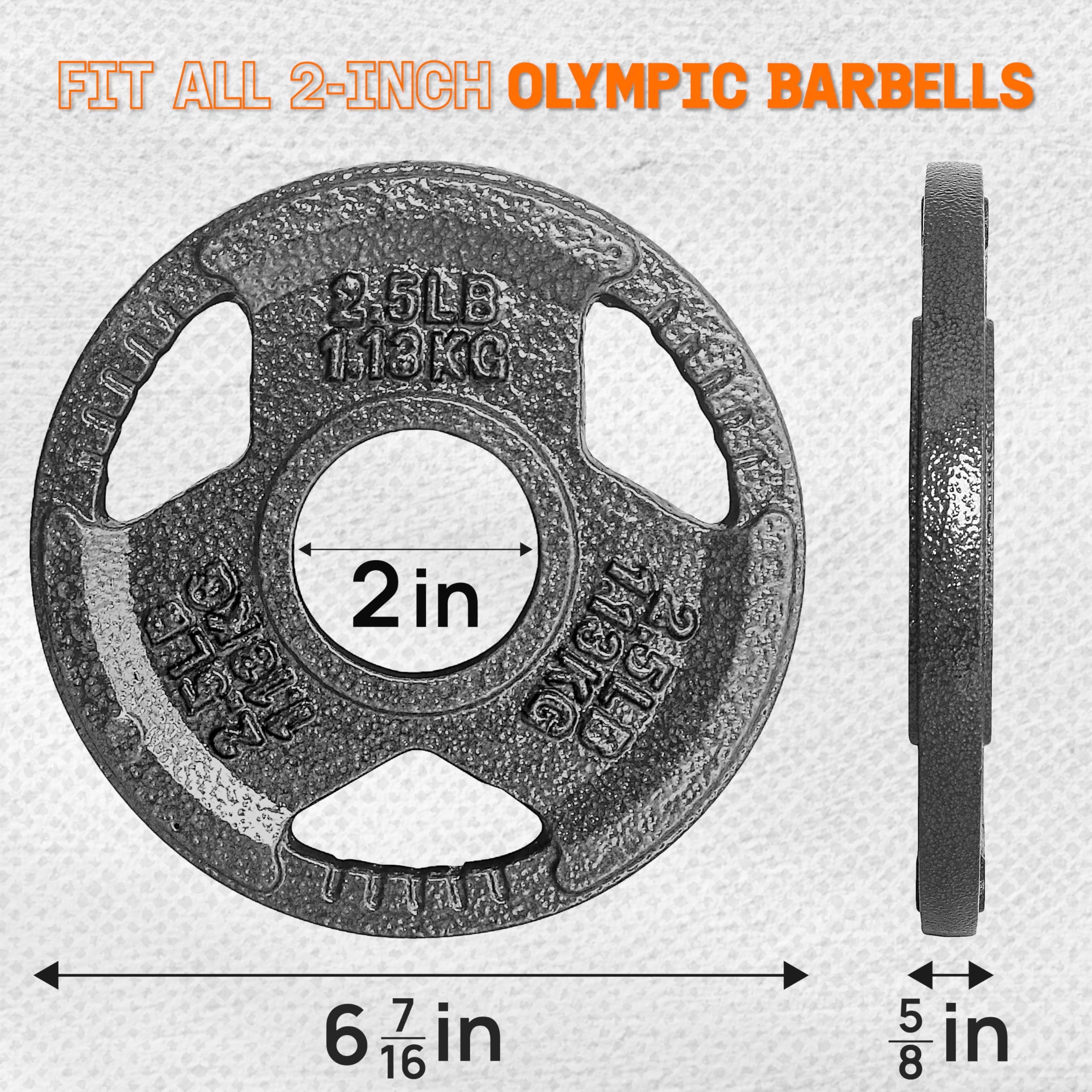 Yes4All Tri-Grip Handles Olympic Weight Plates/Cast Iron Weight Plates, Suitable for Barbell Exercises, Strength, Flexibility Training - 2.5LB (Single)