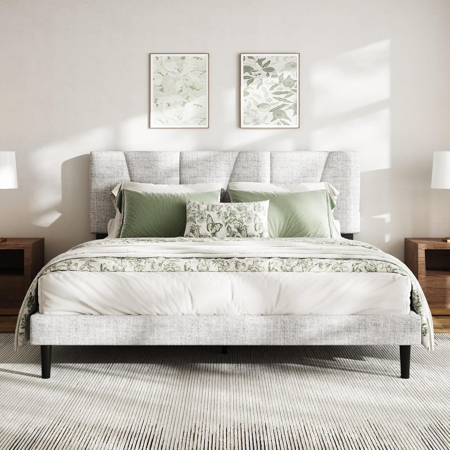 Queen Size Bed Frame, Linen Upholstered Platform Bed with Headboard, Strong Wooden Slats Support, Noise-Free Mattress Foundation, No Box Spring Needed, Easy Assembly, Gray