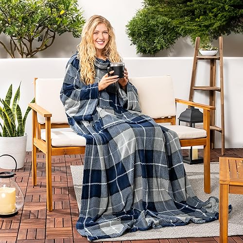 Miniatura 63 de PAVILIA Manta con mangas para adultos, mujeres y hombres, manta suave y cálida de forro polar, manta de regalo Negro -,Marrón,Burrito Beige,Carbón