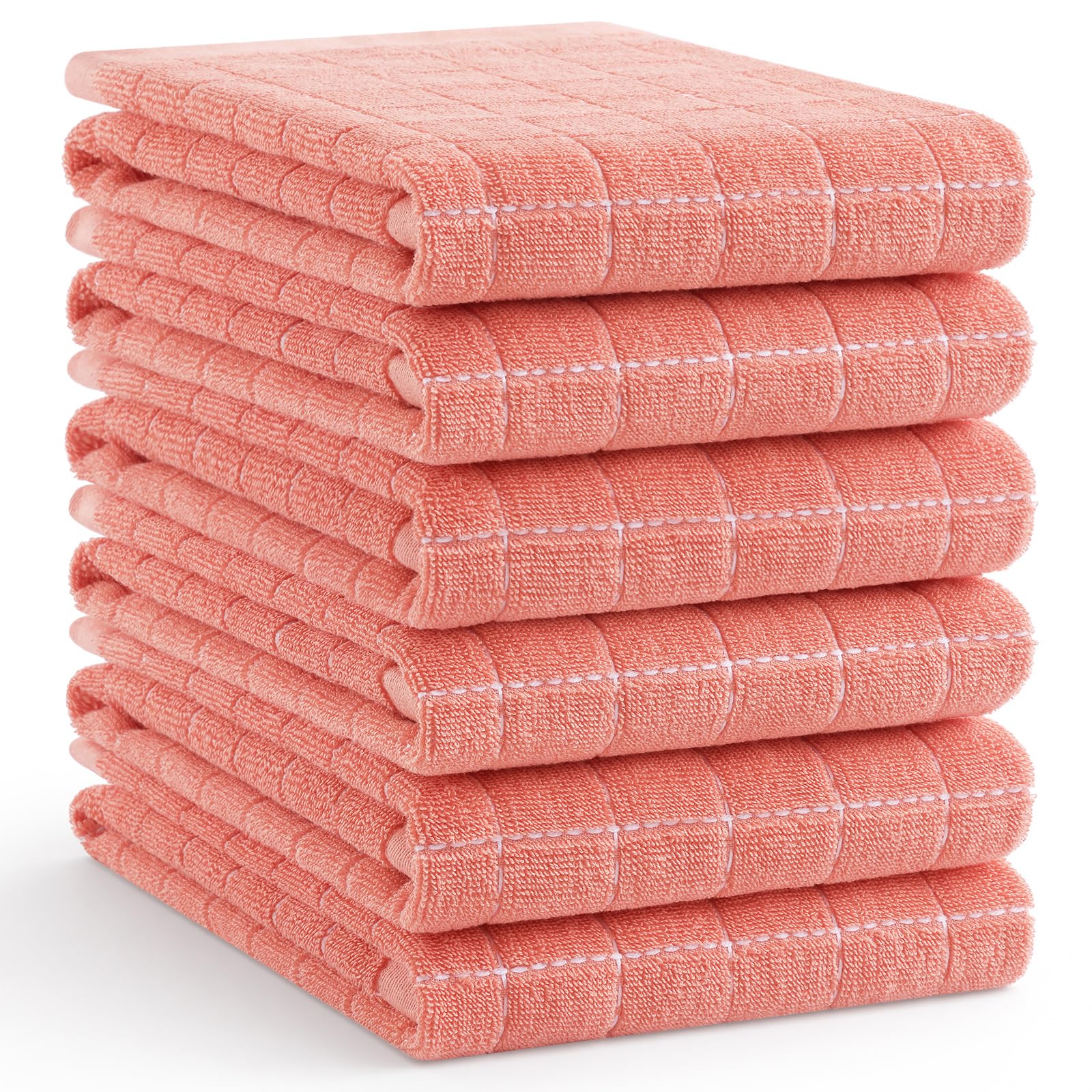 Homaxy 100% Cotton Terry Kitchen Towels, Large 6 Pack, Coral