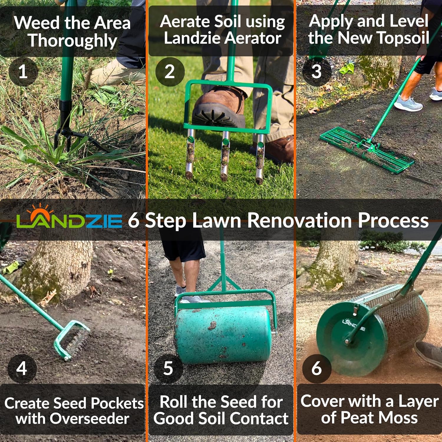 LANDZIE - The Original Lawn Leveling Rake – 48" Steel Handle Yard Leveler, Lawn Level Tool for Creating a Flat Surface - Works for Soil, Dirt, Topdressing, and Ground