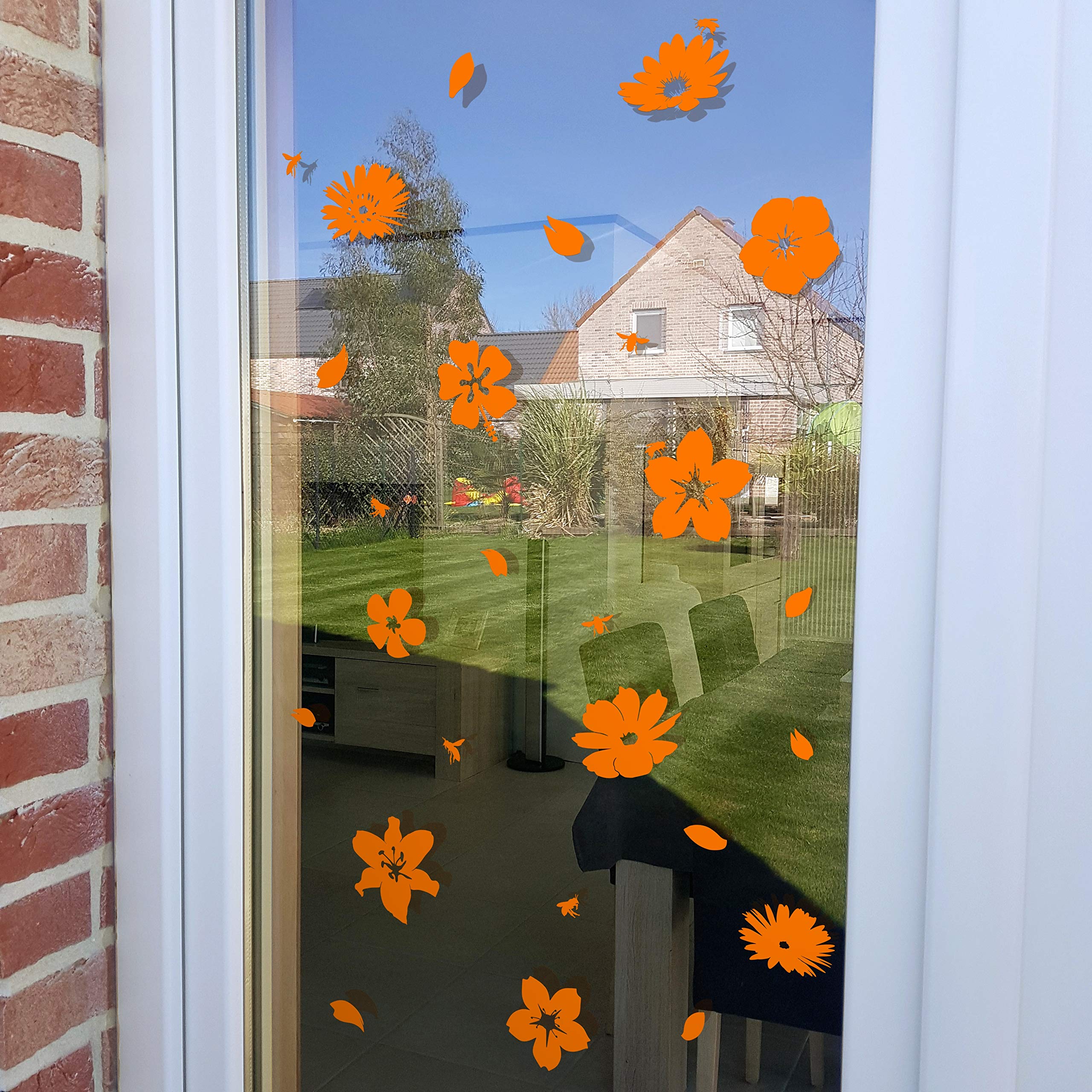 Window Protection Stickers - Avoid Bird, Pet and People Collisions and Strikes on Window Glass - Set of 38 Stickers - Color: Orange - Image 3