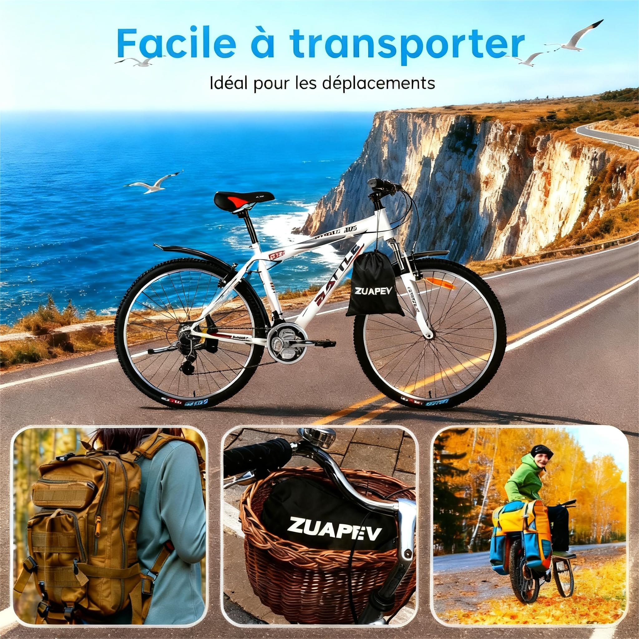 ZUAPEV Housse Velo Exterieur Protection, Bache Velo Exterieur Impermeable 210D Bâche Vélo Etanche, Protege Pluie Couverture 1 Vélo de Course/Route/ VTT/Electrique/Ville/Enfant