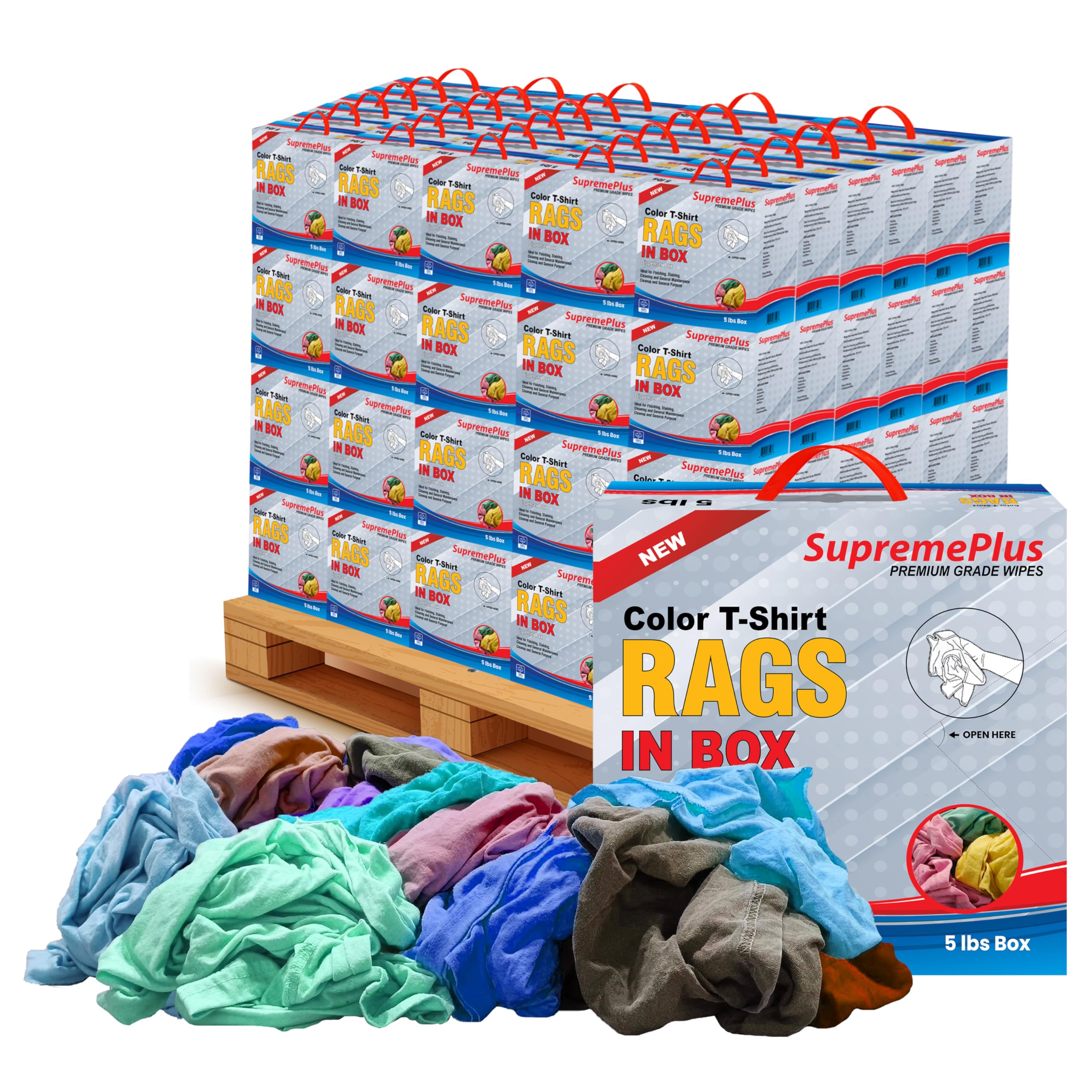 Premium Color Knit Cleaning Rags 600 lbs Pallet 120x5 lbs Compressed Boxes Shop Cloths Bulk for Workshops Mechanics