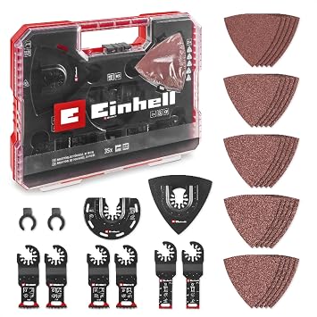 Orijinal Einhell XL-PLUS-CASE 35 Par a Multi-Tool Seti   Ah ap  in CV Dalma Testereler, HCS Yar m Daire Testere, Delta Taban Plakas , Z mpara K tlar , Dremel Adapt r  | CV / HCS b aklar | Delta tepsisi | z mpara ka d  al minyum oksit ah ap | Dremel adapt r  | Open-Back sabitleme