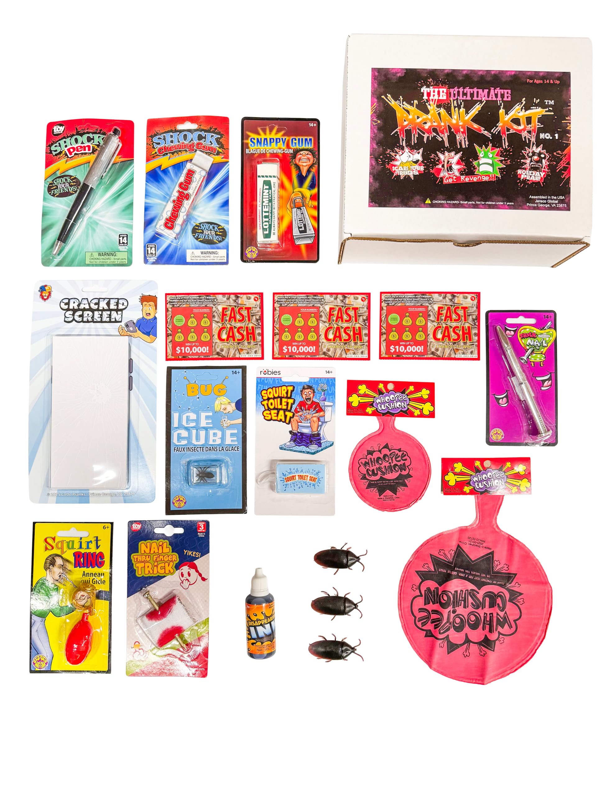 Ultimate Prank Toys Kit. This Box Of Tricks Have Funny, Scary & Shocking Pranks & Jokes For Your Friends Or Family Excellent For The Office, School, Home, The Ex & The Neighbor. Let The Games Begin.