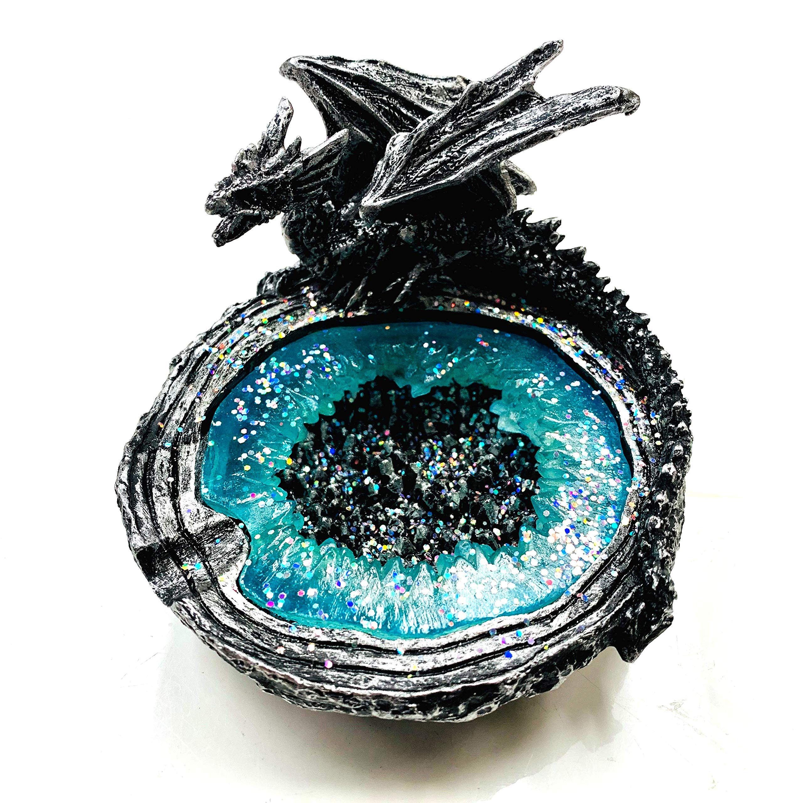 Silver Glitter Dragon Ashtray by Fujima Ashtray for Outdoor/Indoor/Patio/Home Decor Use Ash Holder for Smokers Cigarettes Unique Ashtray Length 6 x 6 Height