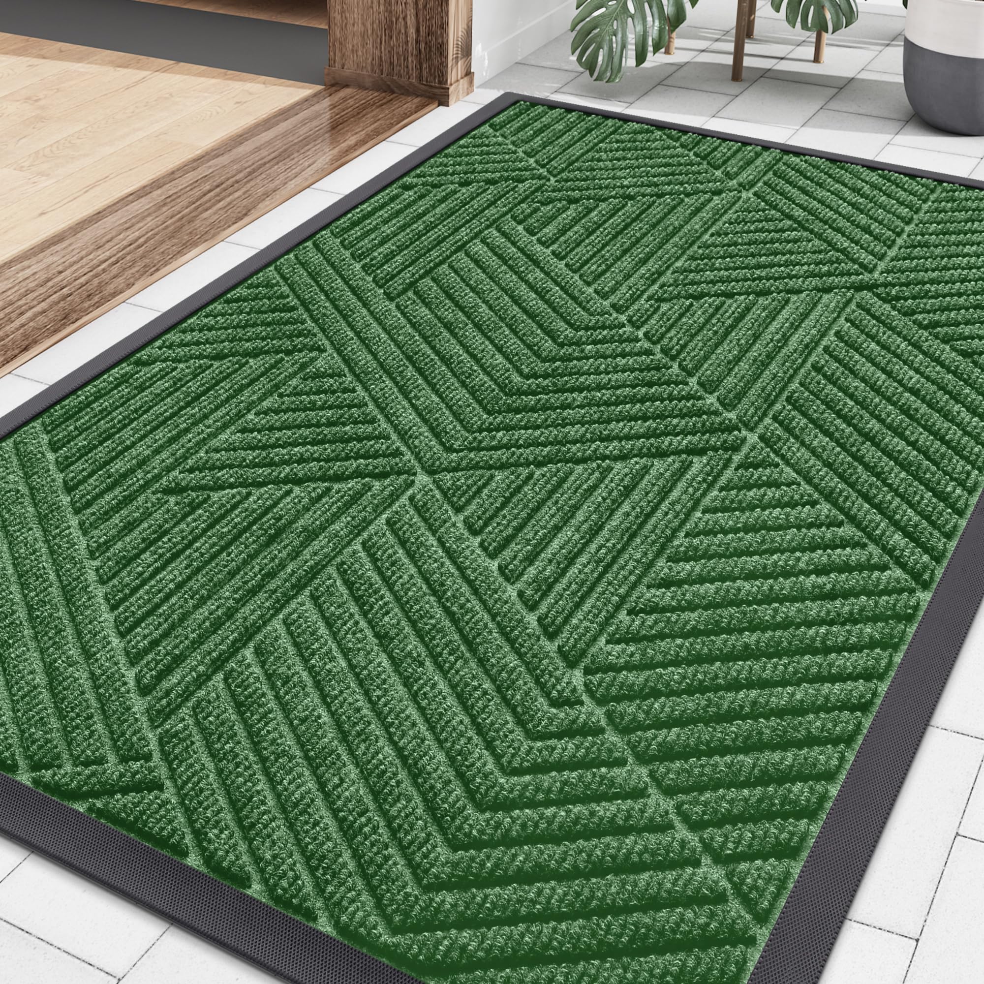 Smiry Front Door Mat Outside Entrance, Low Profile Rubber Doormat, 35x23