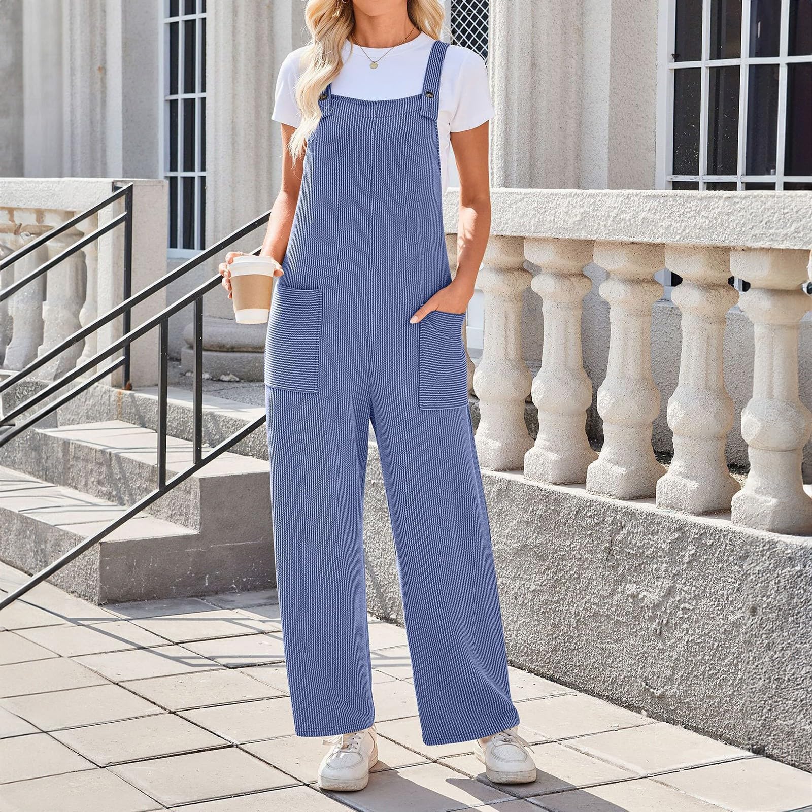 Generisch Combinaison pour femme - Sportive et élégante - Combinaison d'été longue et ample - Pantalon de travail - Stretch - Combinaison décontractée - Une pièce - Couleur unie - Avec poches