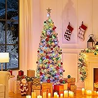 Vista 117 de Yaheetech 7.5ft Pre-lit Spruce Artificial Christmas Tree Snow Flocked Hinges Tree with 550 Multicolor LED Lights & 1284 Branch Tips & Metal Stand