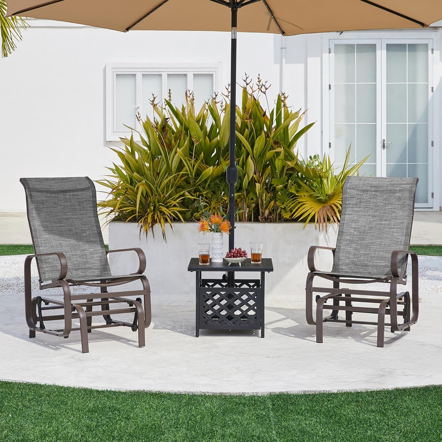 Yaheetech Outdoor Patio Glider, Rocking Lounge Chair with Sling Fabric and Steel Construction for Porch Patio Balcony Set of 1