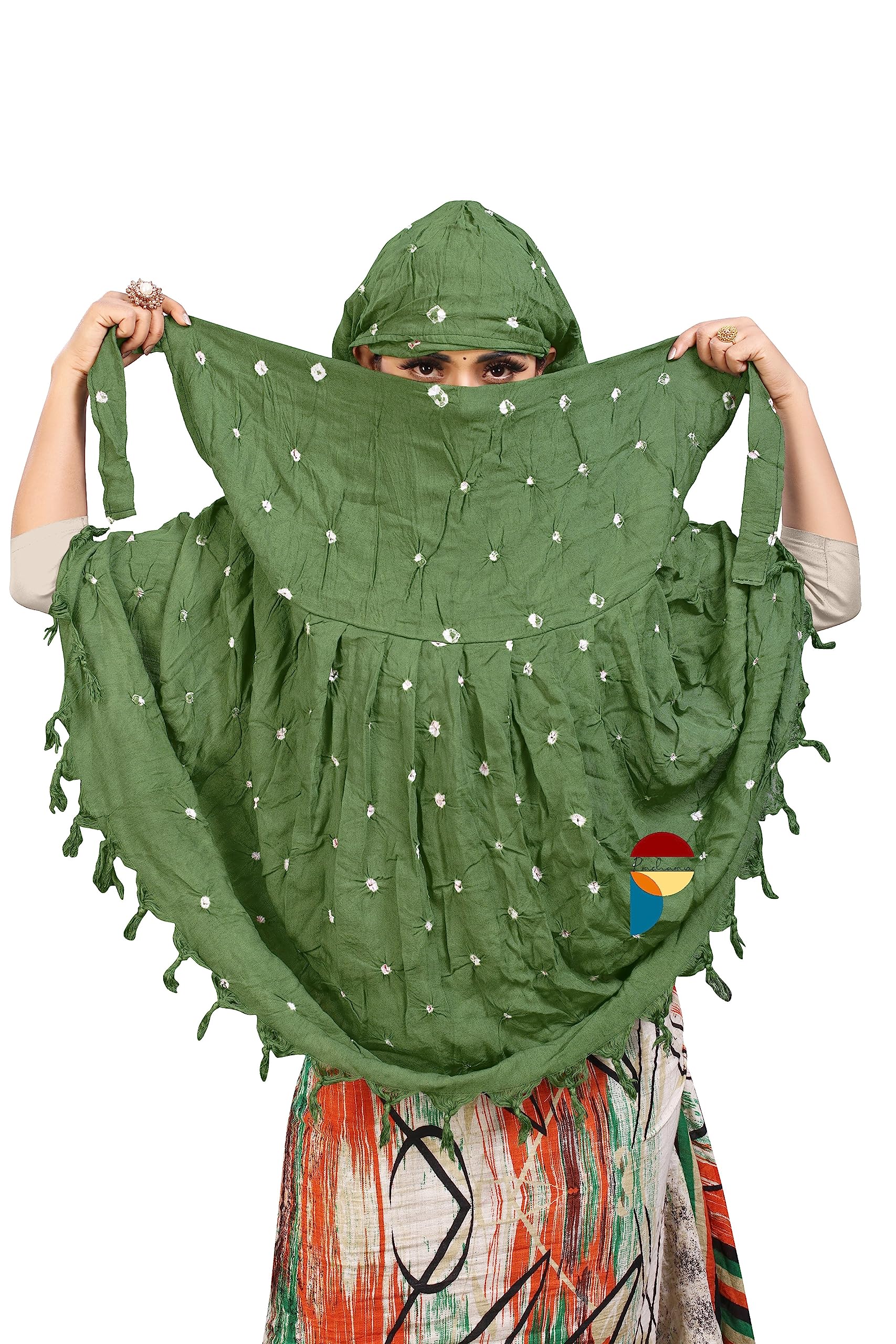 PRACHARANWomen Cotton Stylish Hand Printed Scarf, Anti Pollution Full face Scarf With UV Sun Rays Protection Scarf for Women and Girls