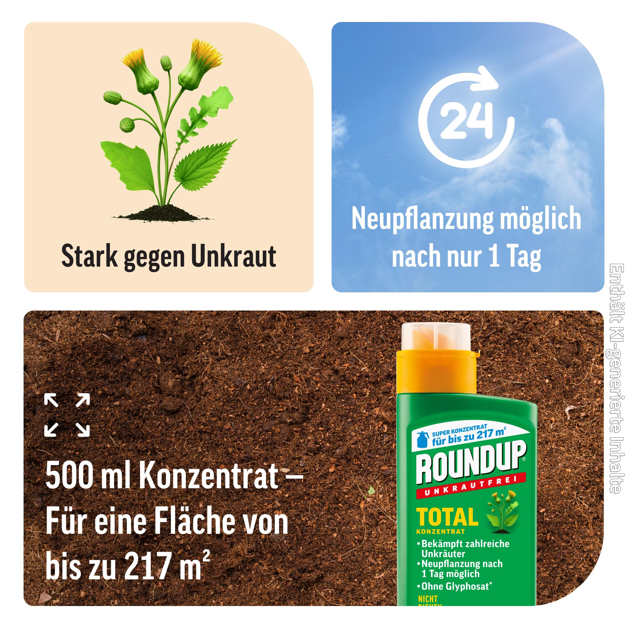 Roundup Unkrautfrei Total Konzentrat 500ml Herbizid für Gartenflächen
