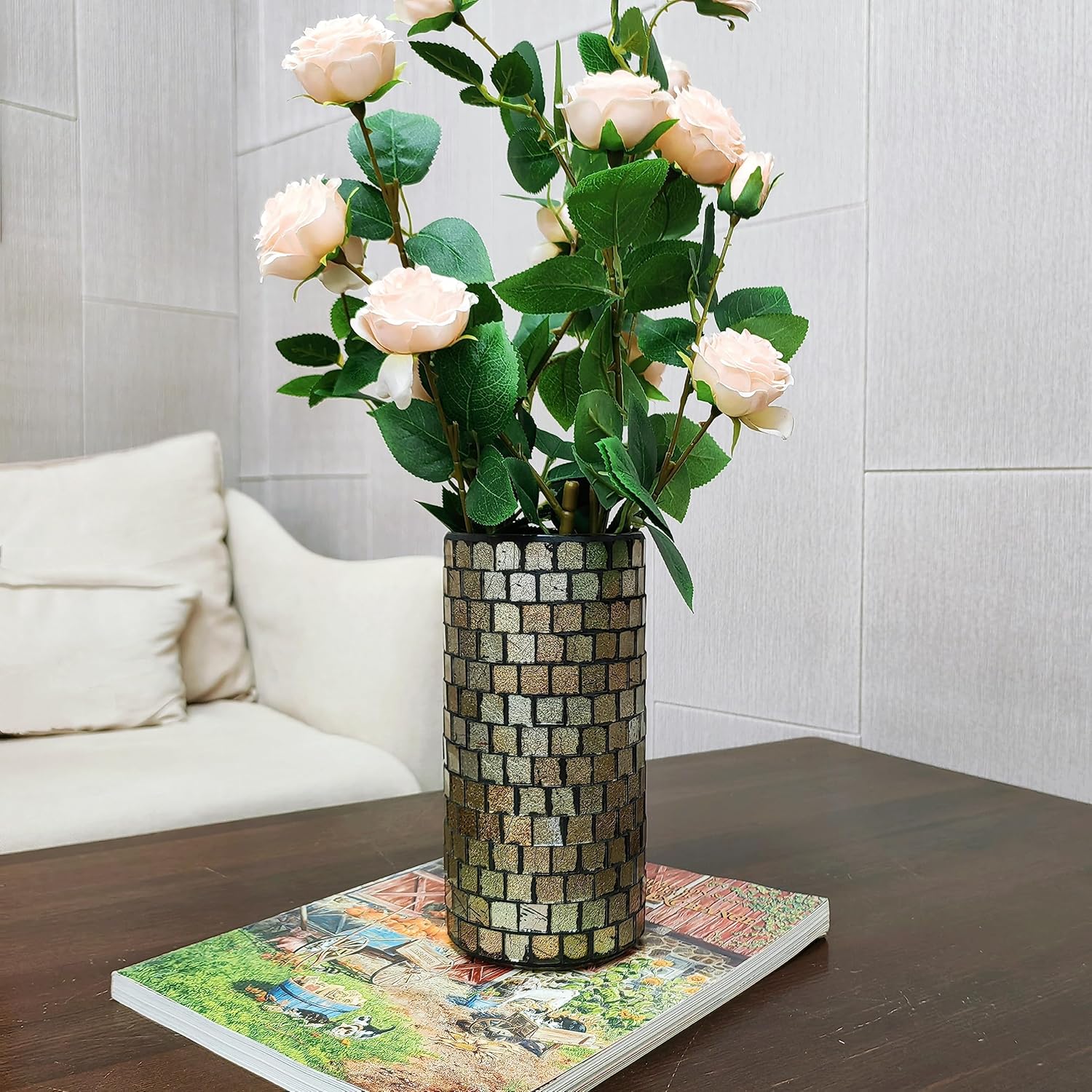 Silver and Gold Mosaic Glass Tea Light Candle Holder