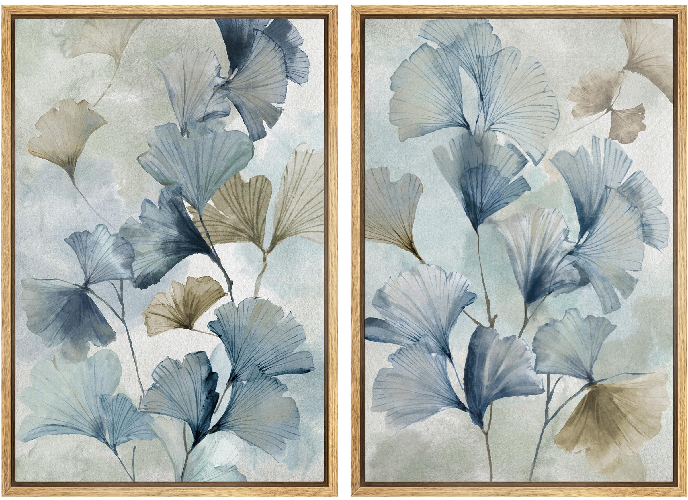 MUDECOR Framed Canvas Print Wall Art Blue Ginkgo Flower Illustrations Modern Art Decorative Bohemian Colorful Chic for Living Room, Bedroom, Office -