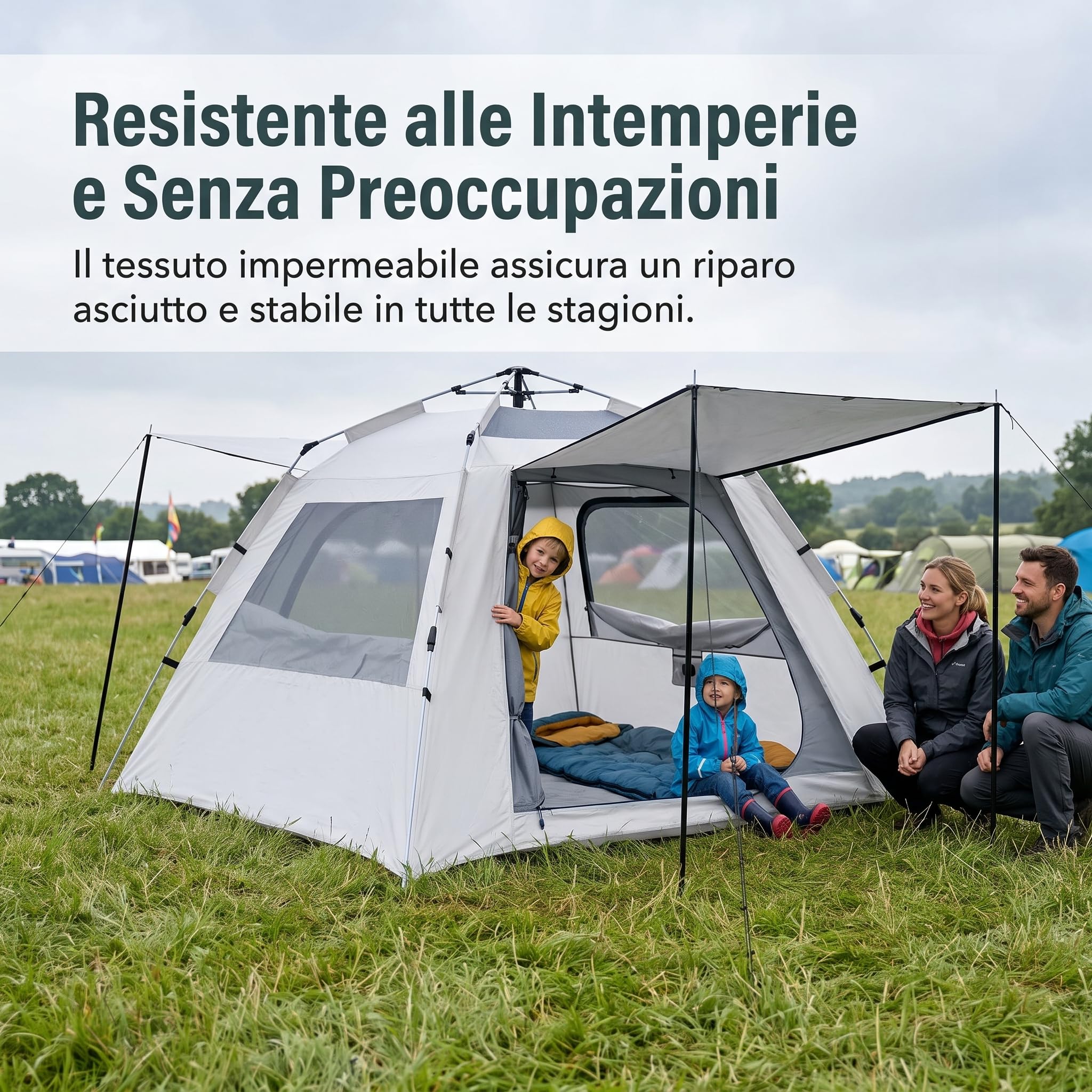 Refugio Camping Impermeable para 3-4, Montaje Rápido para Exteriores, para Campamento