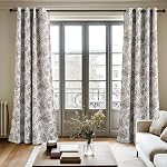 NICETOWN Floral Curtains 84 Inch Long 2 Panels Boho French Romantic Botanical Printed White Curtains,70%-80% Blackout,Thermal Insulated,Noise Reducing Window Treatment for Farmhouse,52 Inch Wide