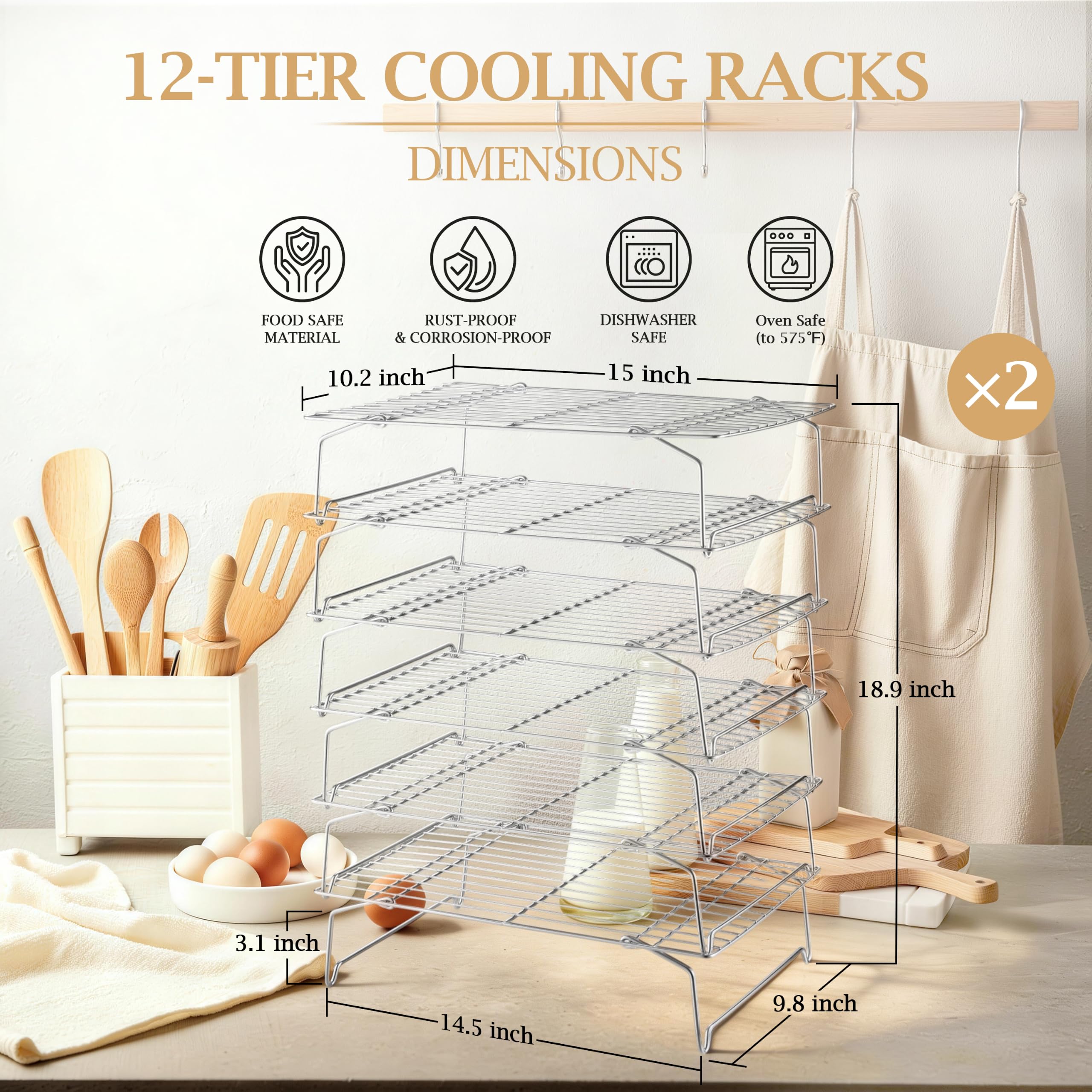 LIANYU Estante de refrigeración apilable de 6 niveles para cocinar y