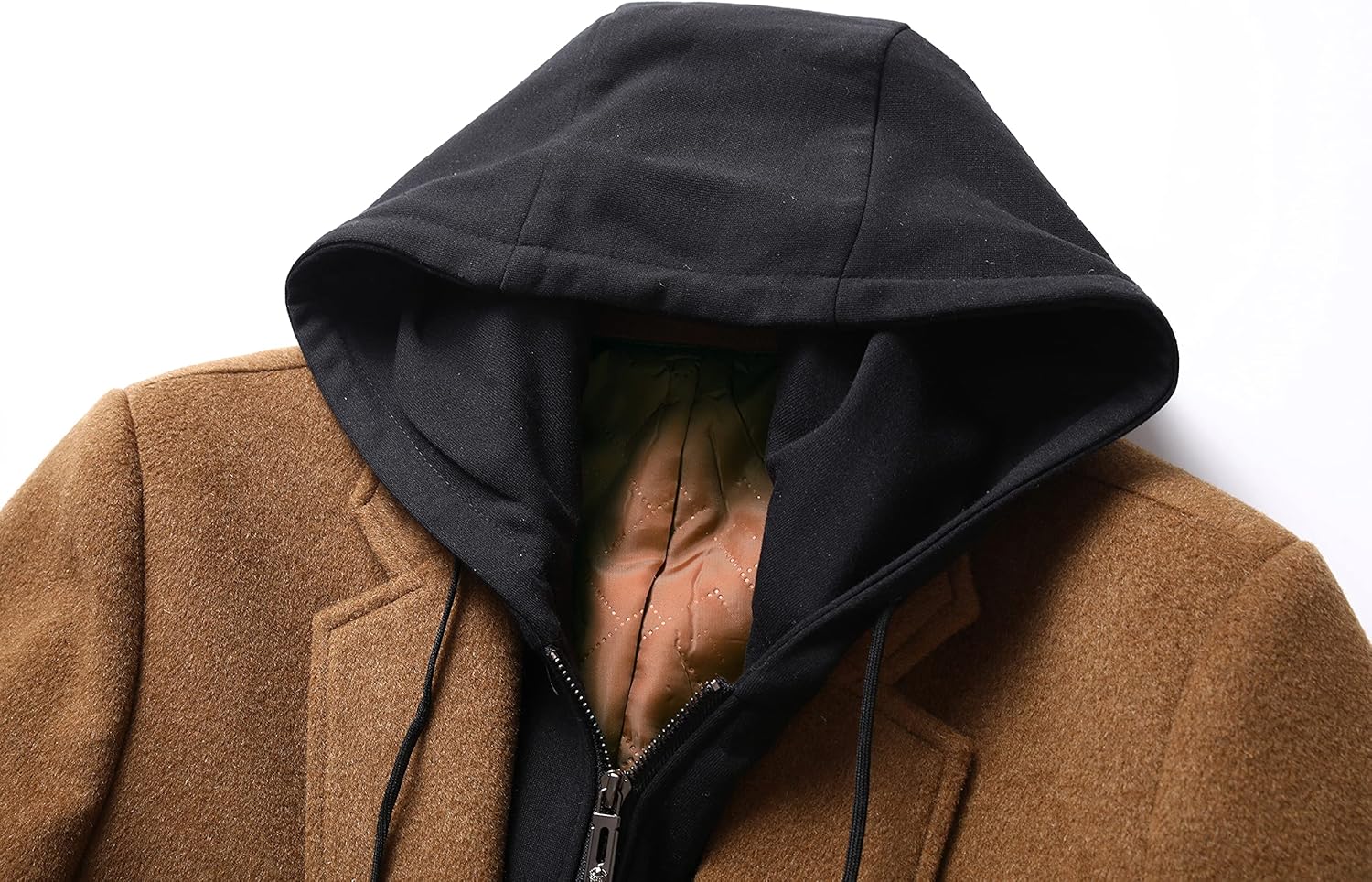 PRIJOUHE Men's Wool Coat Hoodie Long Trench Coat Cotton Casual Woollen Overcoat Jacket - Image 2