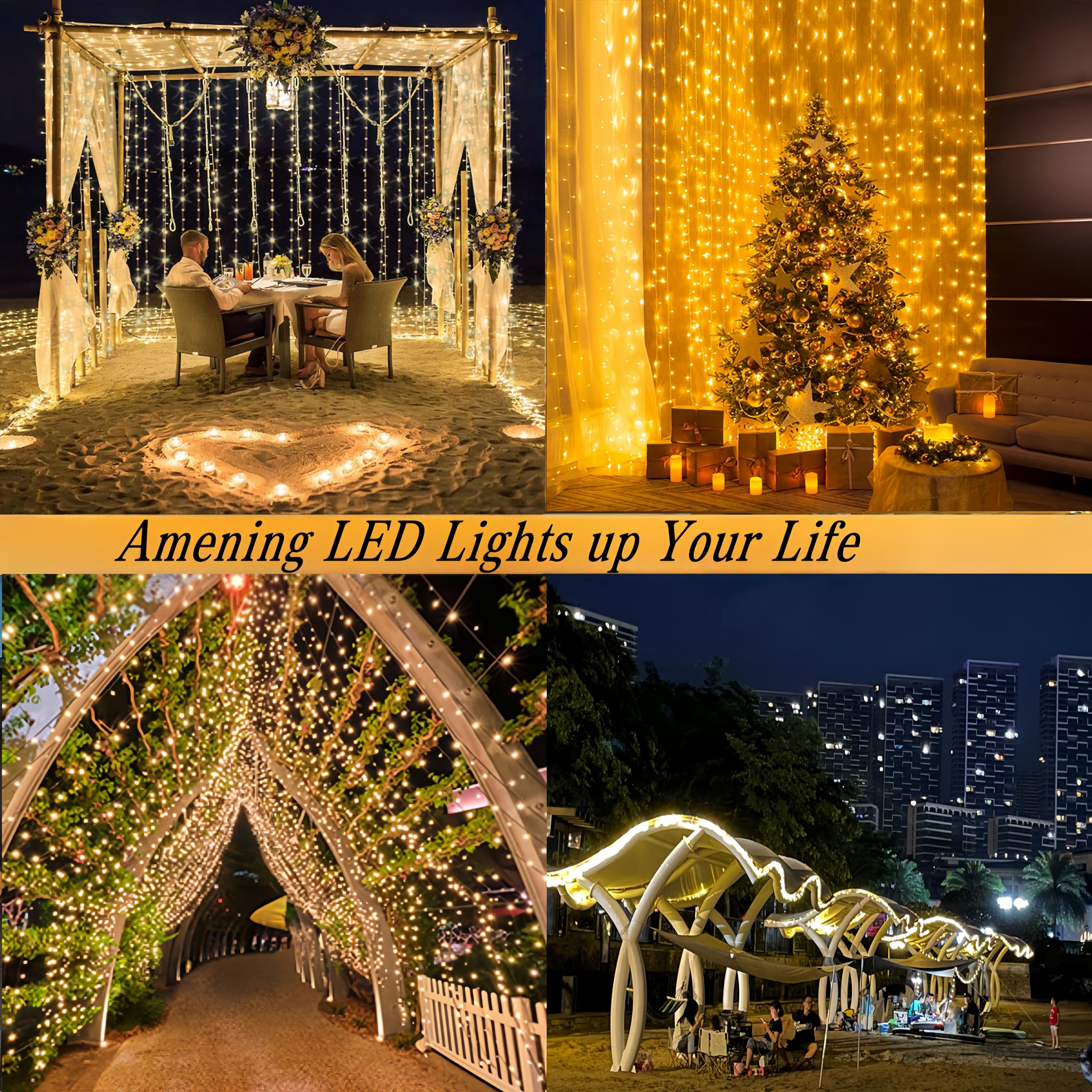 Tenda Luminosa 3x3m Con 300 LED - Telecomando E 8 Modalità Per Decorazioni - Foto 6