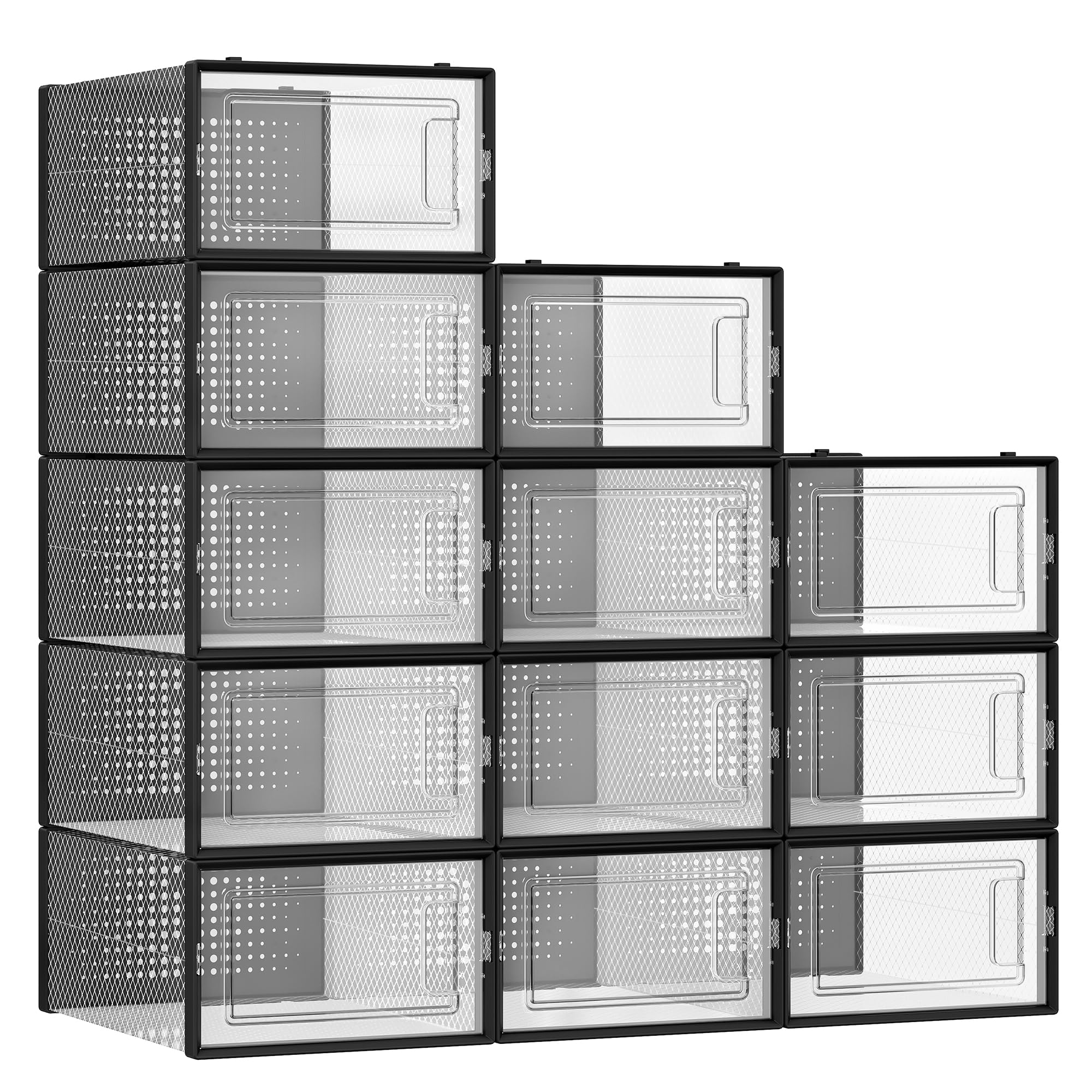 SONGMICS Shoe Boxes, Pack of 12 Shoe Storage Organizers, Stackable ...