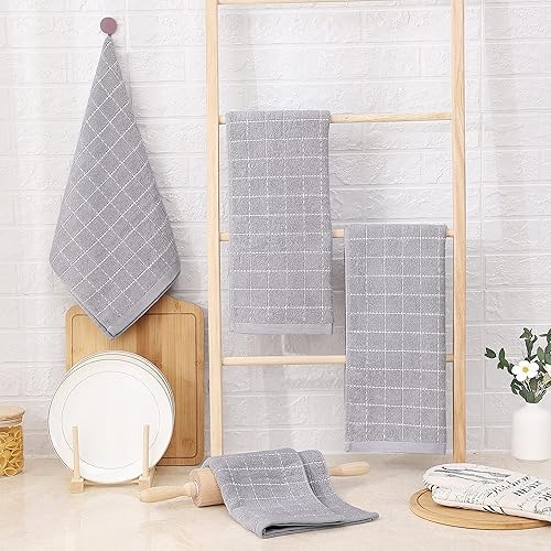 Miniatura 484 de Homaxy Toallas de cocina de rizo 100% algodón (gris oscuro, 13 x 28 pulgadas), diseño a cuadros, suaves y súper absorbentes, paquete de 6