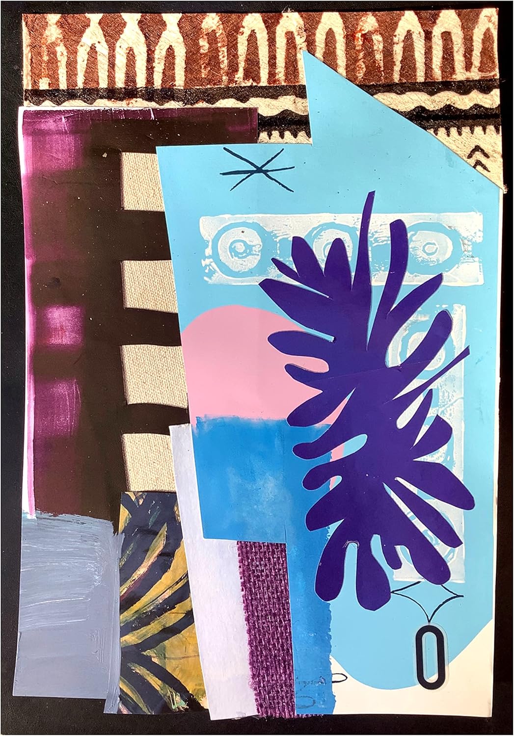Abstract Collage; approx 11' x 7"; papers and paint on found paper; sophisticated handmade fine art decor item for home, office.