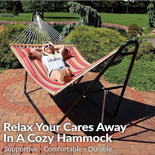 Vista 98 de Sunnydaze - Hamaca acolchada para 2 personas con soporte universal multiusos Playa Catalina