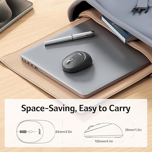 Miniatura 7 de acer Ratón inalámbrico Bluetooth para laptop, mouse inalámbrico de computadora (BT5.2+2.4 GHz), tamaño pequeño a mediano, ratones USB de oficina