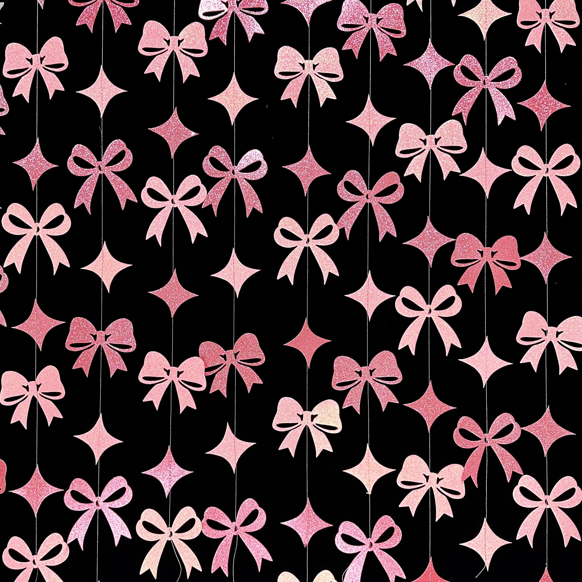 Rosa Schleifen-Dekorationen, Rosa Glitzer, Papier, Stern, Schleife, Hängende Girlande, Banner für Geburtstag, Brautparty, Hochzeitstag, Junggesellinnenabschied, Verlobung, Babyparty