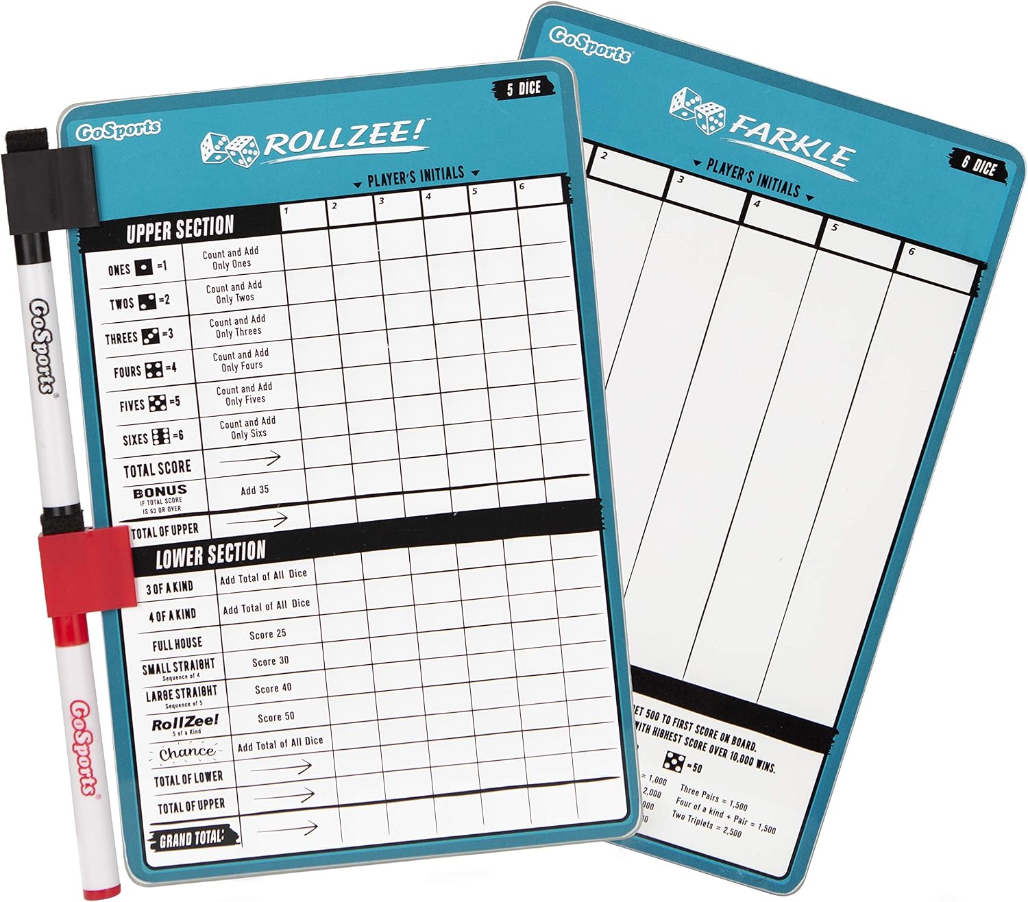 GoSports Dry Erase Rollzee and Farkle Scoreboard - Giant Size with 2 Pens