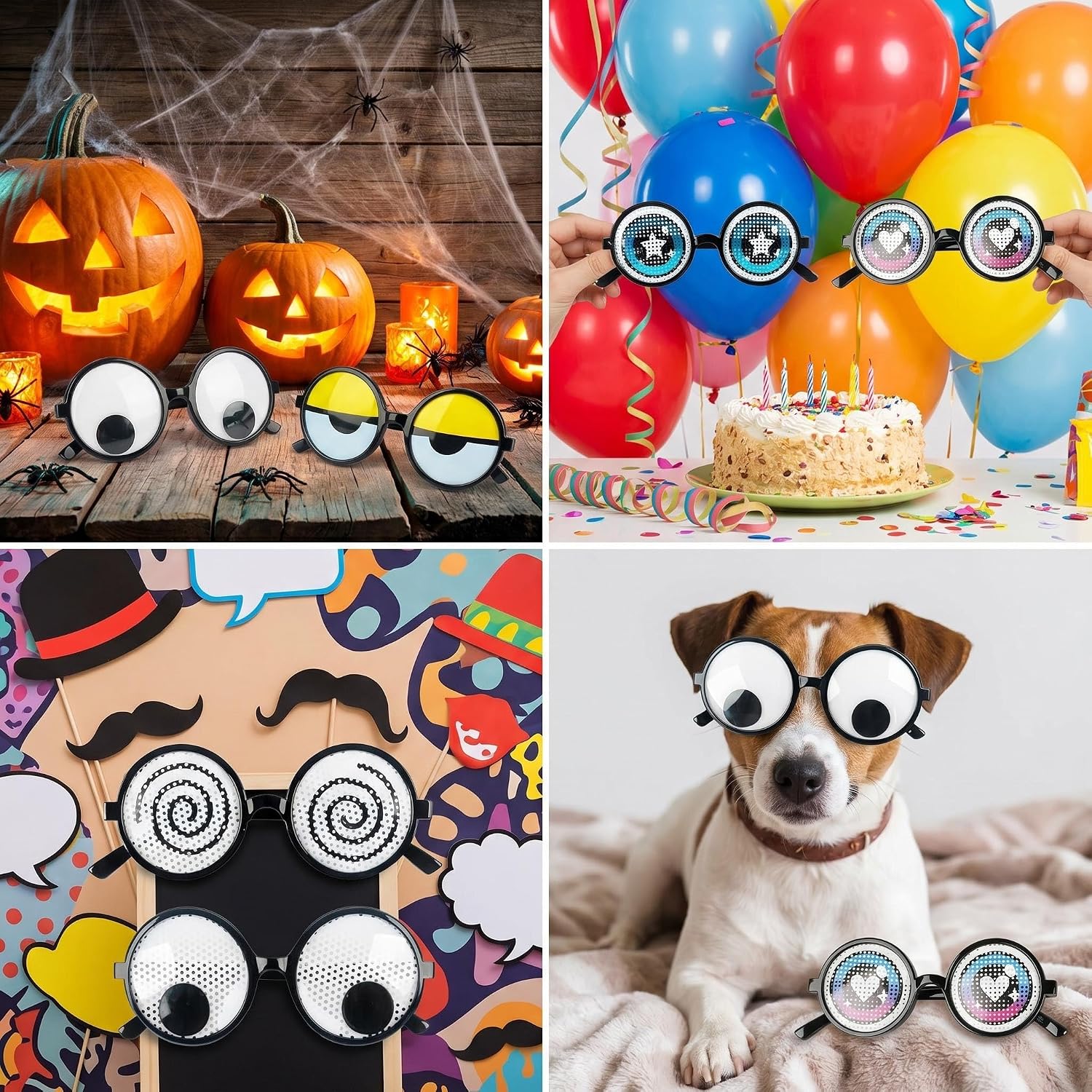 6 Pack Funny Googly Eye Novelty Glasses Crazy Prank Eyeglasses with Cartoon Eyes Party Sunglasses for Photo Booth Props for Halloween Birthday Cosplay Gag Gifts