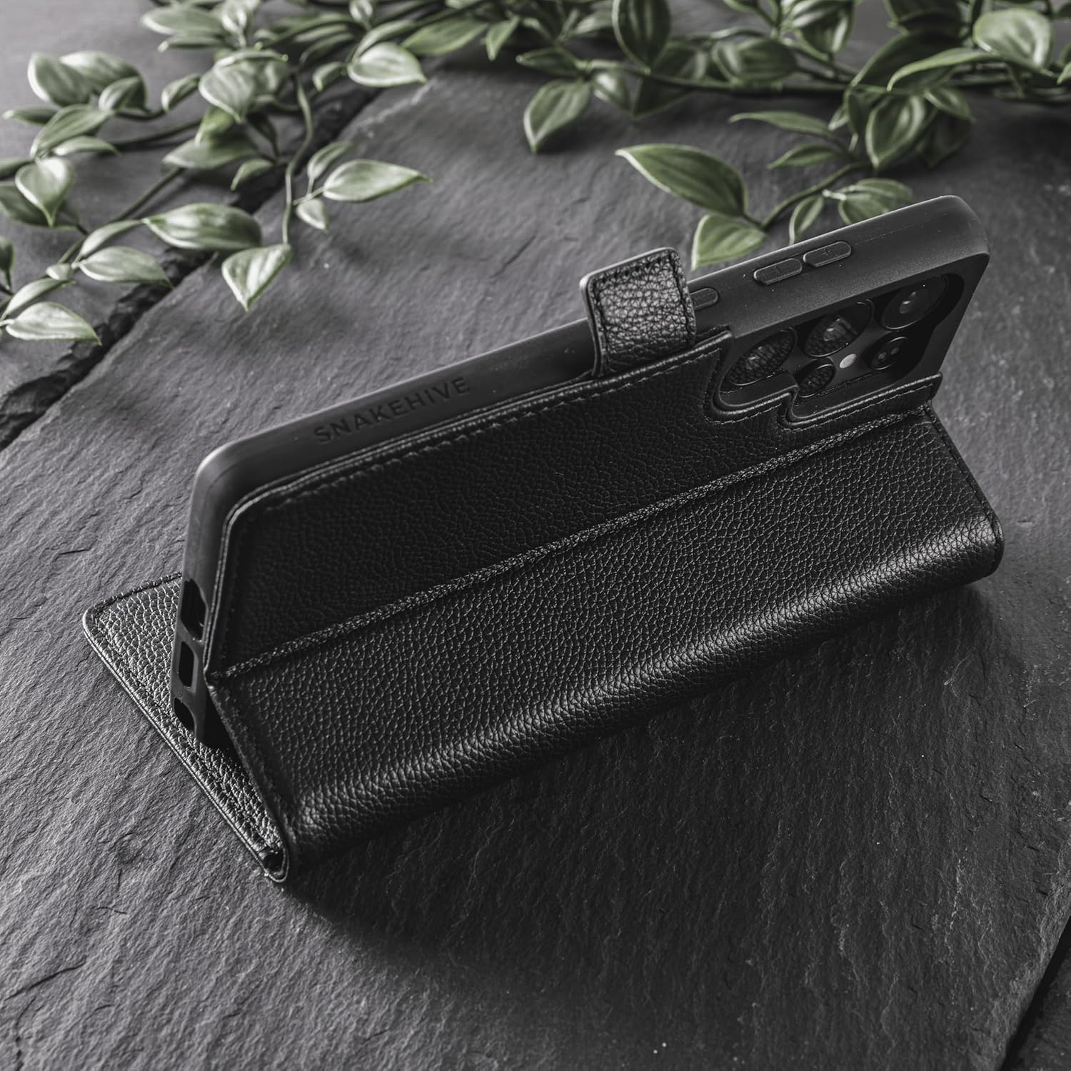 Snakehive Leather Wallet for Samsung Galaxy S25 Ultra - Real Leather Wallet Phone Case - Genuine Leather with Viewing Stand and 4 Card Holder - Side Clasp Flip Folio Cover with Card Slot (Black)