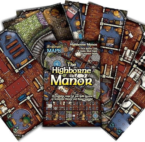 Arcknight The Highborne Manor Rol Battlemaps 16 mapas modulares RPG en 8 páginas de doble cara, cuadrícula cuadrada de 1 pulgada, diseño modular y