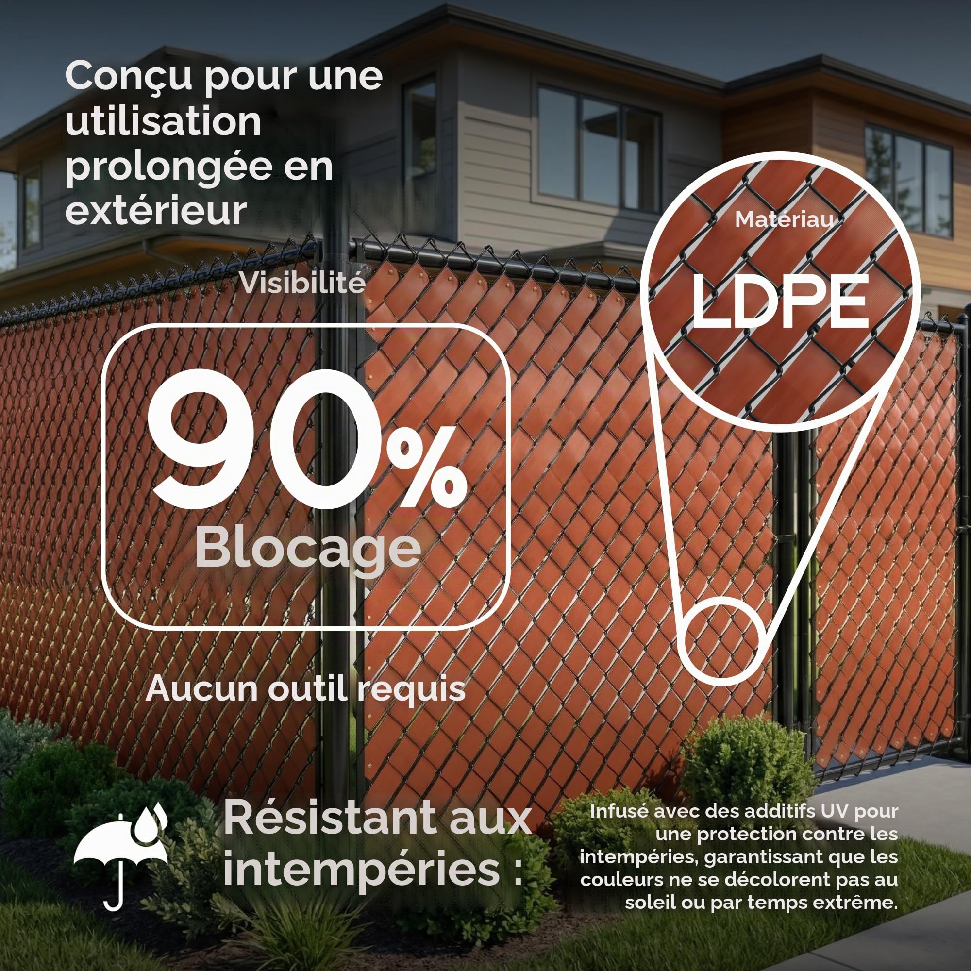 Ruban de clôture à maillons de chaîne pour la confidentialité (Blanc Arctique)