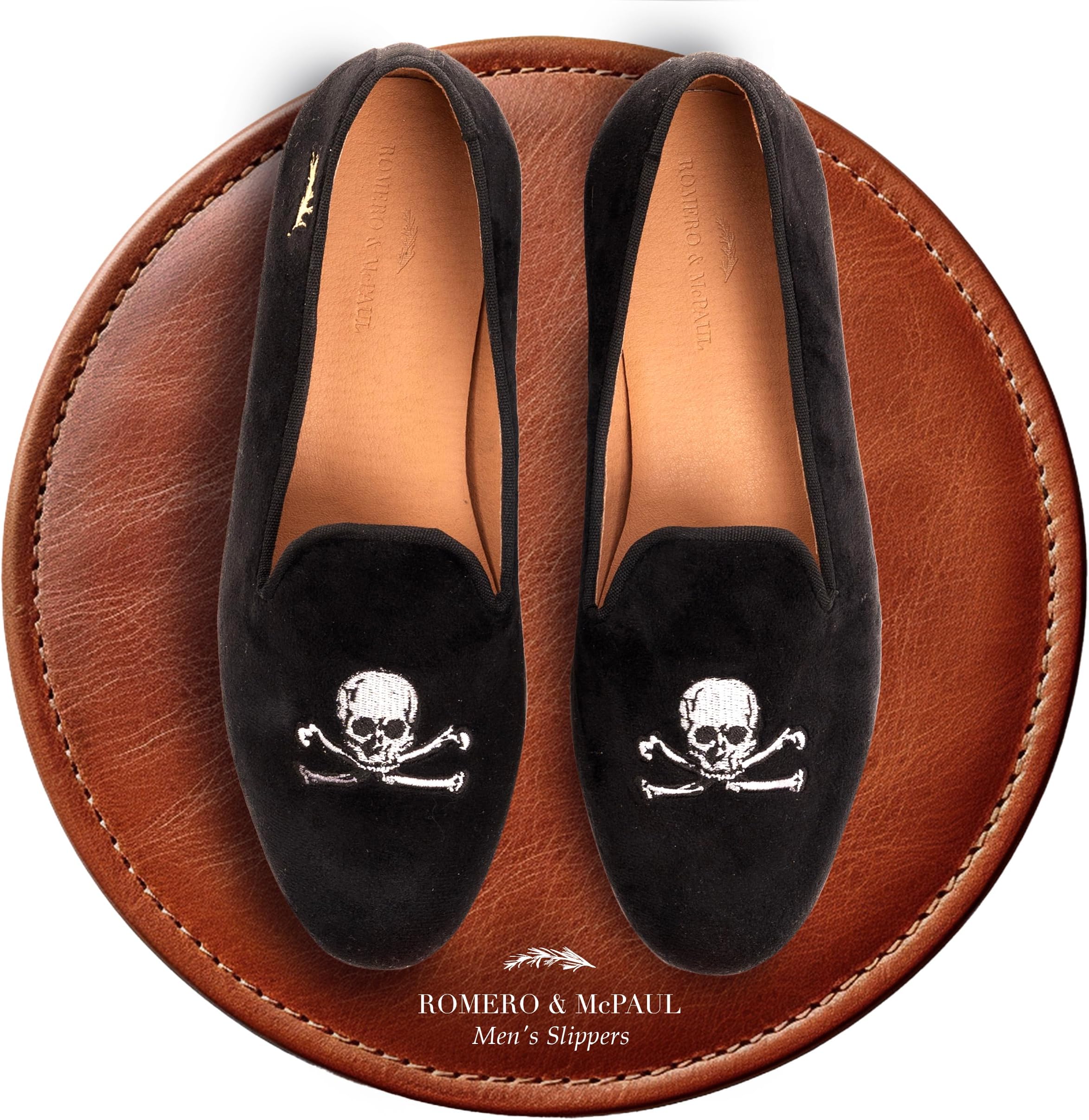 - Mens Slippers Skull & Bones Velvet Slip-On 2nd Edition | Shoes for Men | Elegant Comfortable | Inspired by British Royal Style | ROMERO & MC PAUL