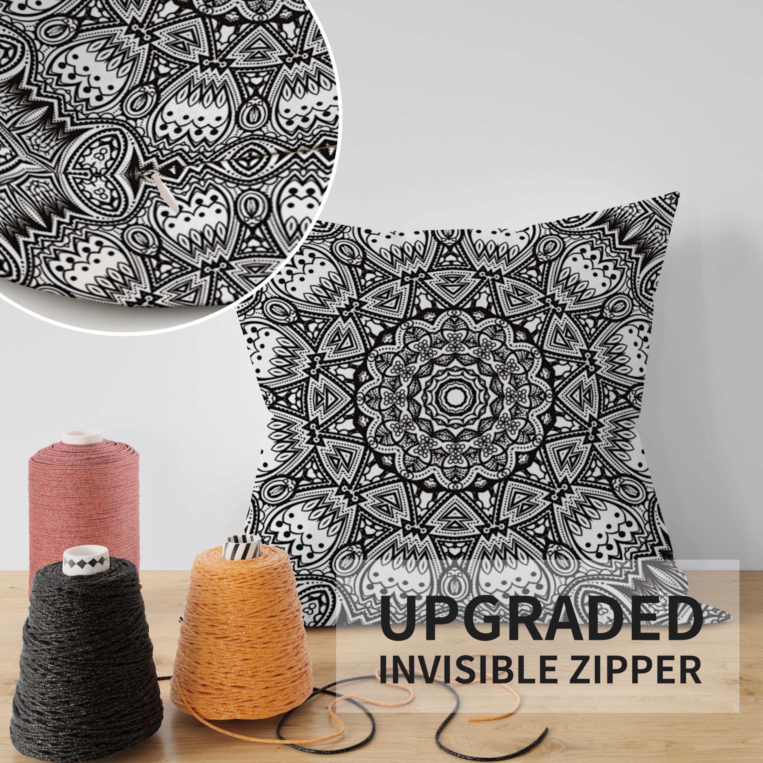 ggaimwf Moroccan Cushion Covers 40x40cm Black Ethnic Boho Cushions Indian Style Abstract Mandala Arabesque Meditation Hippie Modern Throw Pillow Cover for Sofa Living Room Bed Pillowcase Set of 2 - Image 4