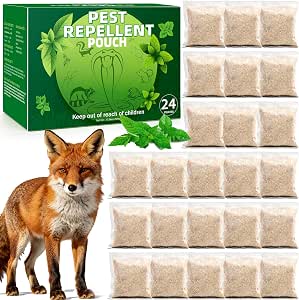 24 Pack Peppermint Oil Fox Repellent - Natural Foxs Deterrent Long Lasting Protection, Fox Repellant Indoor Outdoor with Textile Pouch for Easy to Hanging, Orchard, Camping