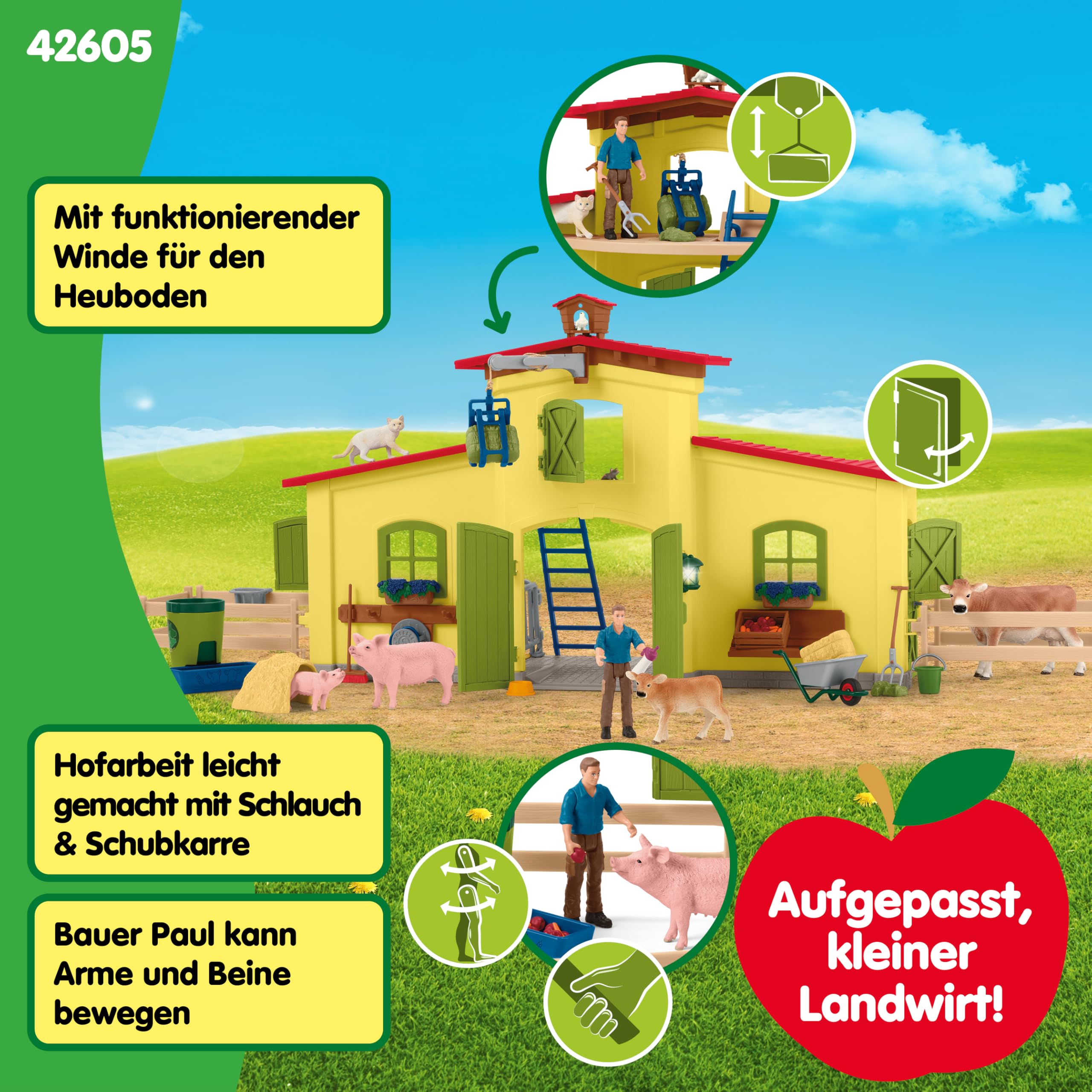 Schleich Farm World | Große Farm mit Bauernhaus 42605 | 92 Teile | Set inkl. Haus, Bauer, Kuh, Schwein, Katze, Maus & Zubehör | detailgetreues Bauernhof Spielzeug für Mädchen & Jungen ab 3 Jah