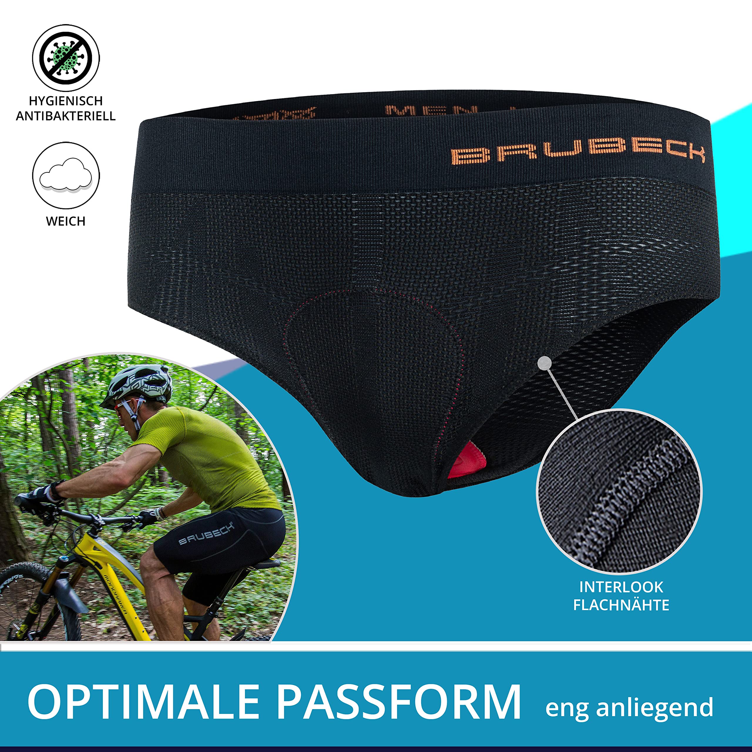 BRUBECK LB00120 Herren Radhose mit Polsterung | gepolstert | atmungsaktiv | schnelltrocknend | LB00120