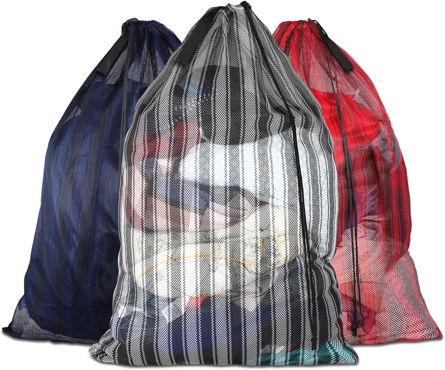 Dalykate Mesh Laundry Bags with Reinforced Handle 24" x 36" Heavy Duty Sturdy Laundry Bags with Drawstring Closure Laundry Liner Bags for College Dorm, Family and Apartment, 3 Pack